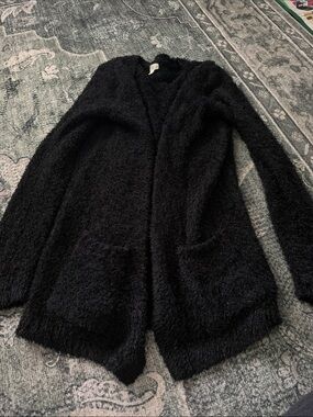 Decree Black Fuzzy Open-Front Cardigan